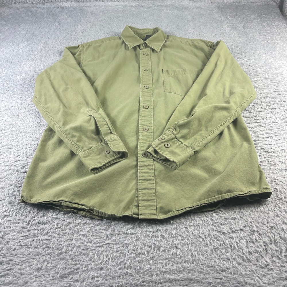 Express Mens Classic Fit Cotton Canvas Button Down Shirt Olive Green Medium - Picture 1 of 8